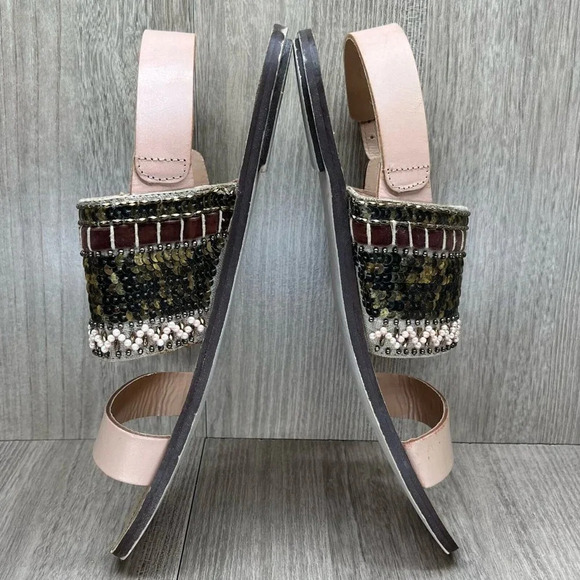 ZARA Basic Sandals Size 40 US 9.5 Boho Sequin Embellished Slingback Flats Pink - Picture 8 of 11